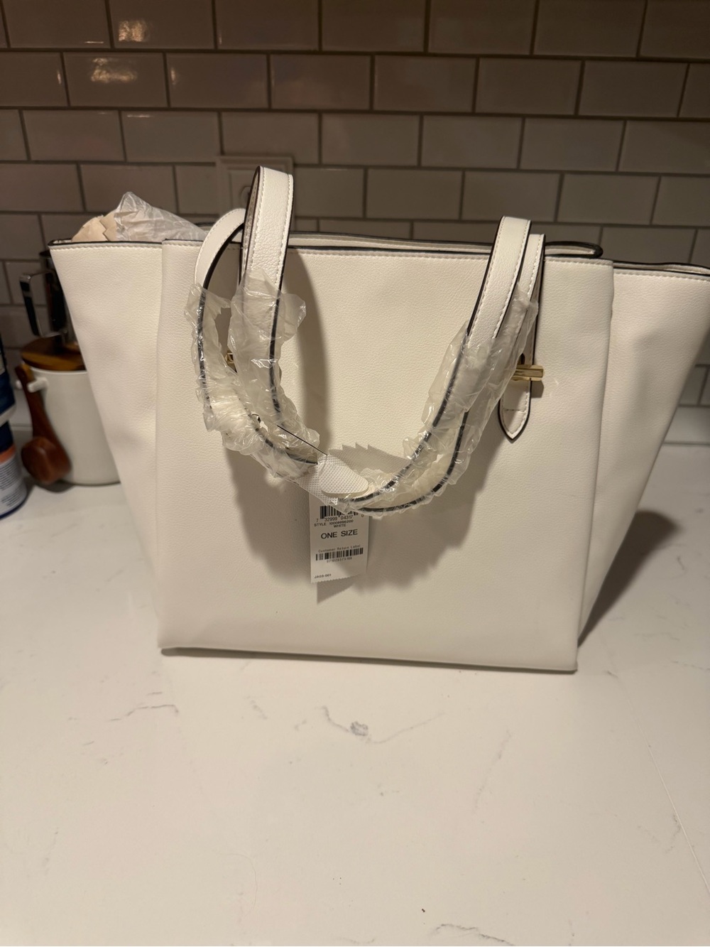 Classic White Tote Bag with Gold Accent